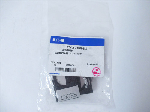 Eaton E22NS29; Bag-10 Nameplate - "RESET"