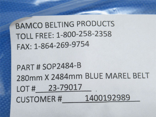 Marel SOP2484-B; Blue Conveyor Belt 280mm Wide; 2484mm Long