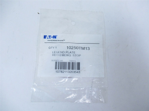 Eaton 10250TM13; Legend Plate - "EMERG. STOP"