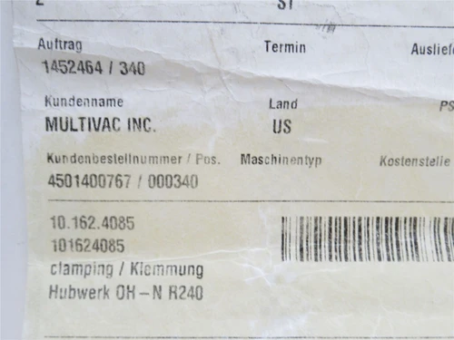 Multivac 107050021; Filler Piece AL6061T6
