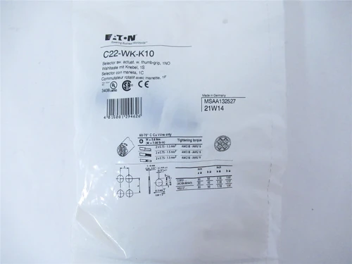 Eaton C22-WK-K10; Pushbutton Selector Switch- Non Illuminated