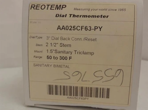 Reotemp AA025CF63-PY; Thermometer; SS; 50-300Deg; 3" Dial