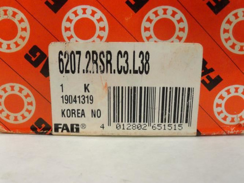 FAG 6207.2RSR.C3.L38; Ball Bearing; 35mm Bore; 72mm OD; 17mm W