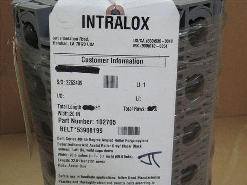 Intralox 102705-53908199; Roller Belt; 45Deg 20" W x 5.21ftL