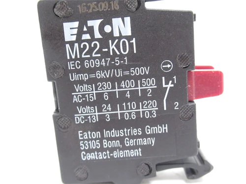 Eaton M22-K01; Contact Block; 22.5mm; 6A; 120VAC; SPST; 1NC