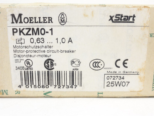 Moeller PKZM0-1; Manual Motor Starter; 06.3-1A; 3P; 600VAC