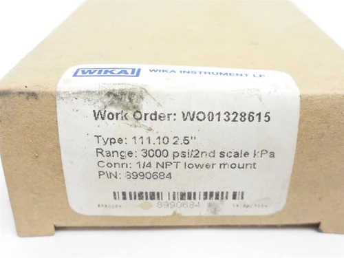 Wika 3990684; Hydraulic Gauge 0-3000PSI; 2-1/2" Dial; 1/4NPT