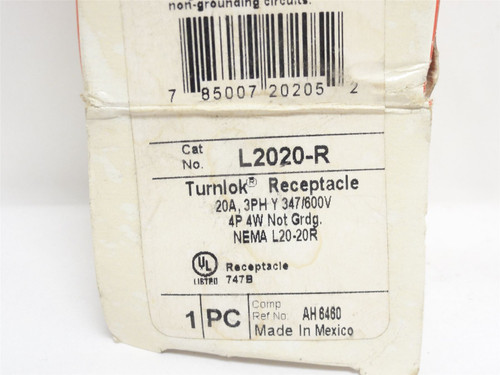Legrand L2020-R; Single Locking Receptacle; 20A; 347/600VAC