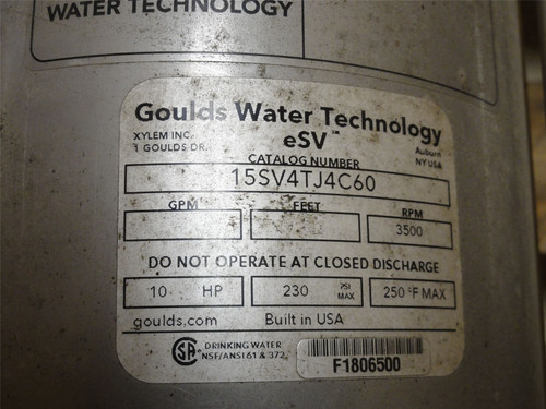 Goulds 15SV4T4C60; Vertical Multi-Stage Pump 10HP 230PSI 230/460
