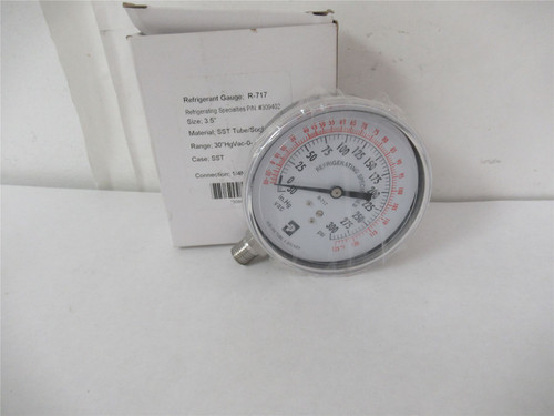 Parker 309402; Refrig Gauge 30-300PSI R717 1/4"NPT3D 3.5" Sz
