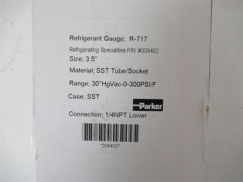 Parker 309402; Refrig Gauge 30-300PSI R717 1/4"NPT3D 3.5" Sz