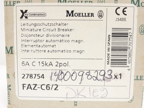 Moeller FAZ-C6/2; Mini-Circuit Breaker; 6A; 2P; 277/480VAC
