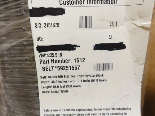 Intralox S800-35.9-19.3; Series 800 Belt; 35.9"W x 19.3'L
