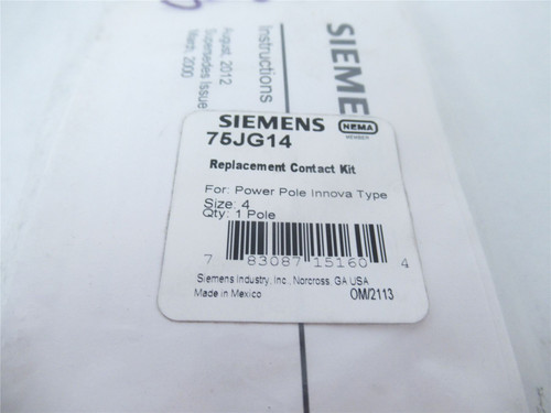 Siemens 75JG14; Contact Kit Size-4 1-Pole 135 A