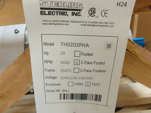 Sterling TH0202PHA; AC Motor 20HP; 230/460V; 3600RPM; 3-Phase