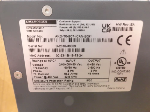Kollmorgen AKD-T04807-ICAN-E091; Servo Drive(Dented Case)