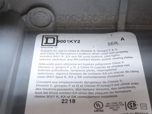 Square D 9001-KY2; Aluminum Pushbutton Enclosure; 2-Button