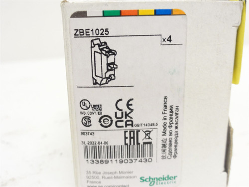 Schneider ZBE-1025; Contact Block; 3A; 240VAC; SPST-NC