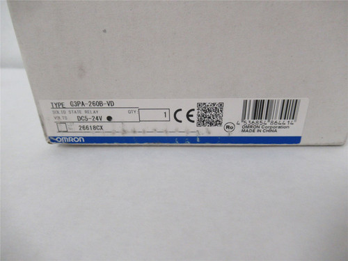 Omron G3PA-260B-VD; Relay 60A 24-240VAC; Control 5-24VDC