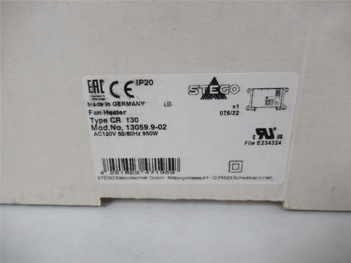Stego 13059.9-02; Axial Fan 950W 120 VAC Oper Volt50/60 HZ