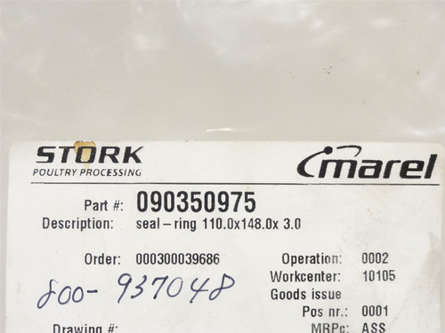 Marel 90350975; Sealing Ring; 110mmID x 148mmOD x 3mm Thick