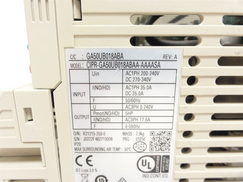 Yaskawa CIPR-GA50UB018ABAA-AAAASA; AC Drive 5HP 1-PH IN; 3-PH OUT