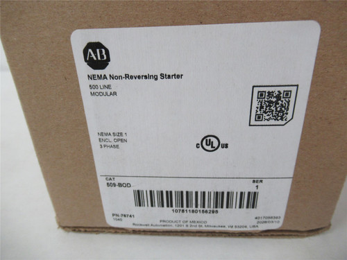 Allen-Bradley 509-BOD; NEMA 1 Starter  27A 3ph Coil: 110/120V