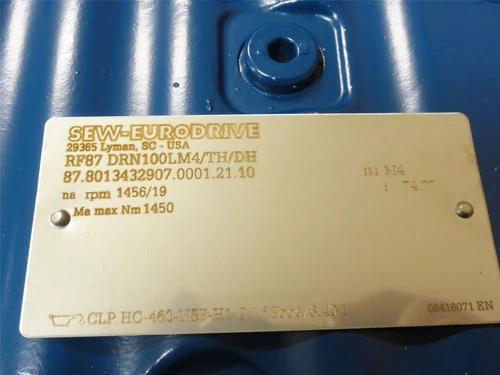 SEW RF87DRN100LM4/TH/DH; AC Gearmotor; 74.77:1 Ratio; 2.2kW
