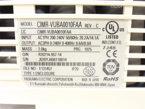 Yaskawa CIMR-VUBA0010FAA; AC Drive 200-240VAC; 20.2/14.1 Amps