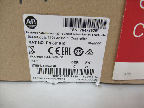 Allen-Bradley 1766-L32BXBA; Micrologix 32 Pt Controller 24VDC