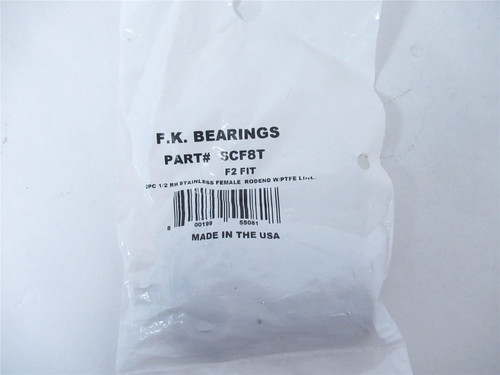 F.K. Bearings SCF8T; Bearing Rod End SS 2 Piece .50" w/PTFE