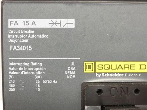 Square D FA34015; Circuit Breaker; 15 Amps; 480VAC; 3-Pole