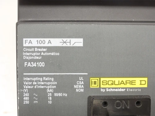 Square D FA34100; Circuit Breaker; 100 Amps; 480VAC; 3-Pole