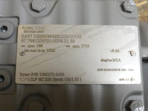 SEW SA57DRS90M4BE2HR/U/DH; Gear-Motor; 8.64:1 Ratio; 230/460V
