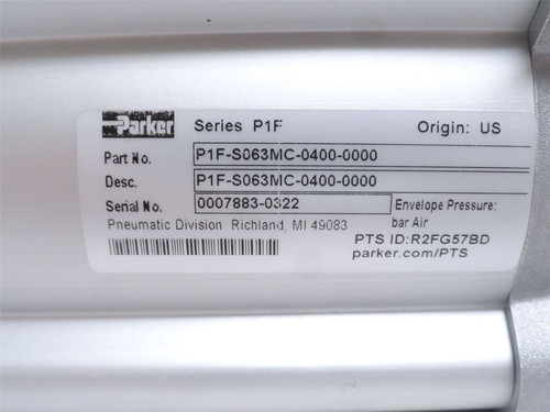 Parker P1F-S063MC-0400-0000; Air Cylinder; 63mmID x 400mm Stk