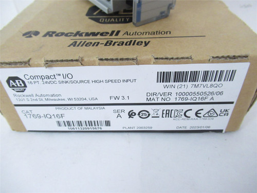 Allen-Bradley 1769-IQ16F; Module 16 Pt DC Sink/source 24VDC