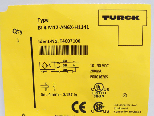 Turck BI 4-M12-AN6X-H1141; Inductive Sensor T4607100 10-30VDC