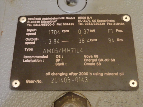 Bege AM05/MH71L4; AC Gearmotor; 0.37kW; 278/480V; 3PH; 1704RPM