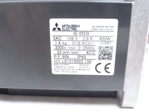 Mitsubishi HG-KR43K; AC Servo Motor; 108V; 2.6A; 3000RPM; 3P