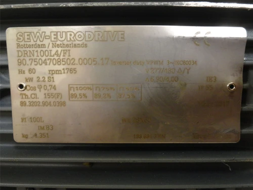 SEW DRN100L4/FI; AC Motor; 2.2kW; 277/480V; 1765RPM; 3PH
