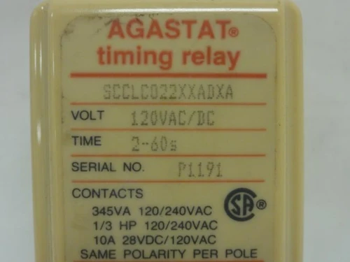 AGASTAT SCCLL022XXADAXA; Timing Relay; 2-60S; 120VAC/DC