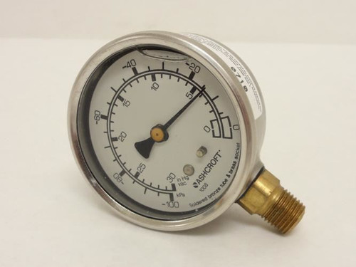 Ashcroft 631008A02LXLJ; Vaccuum Gauge; SS; 1/4 NPT; 0/30" HG VAC