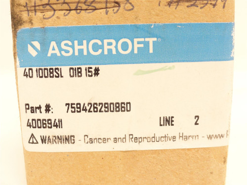 Ashcroft 759426290860; Liquid-Filled Pressure Gauge; 0-15PSI