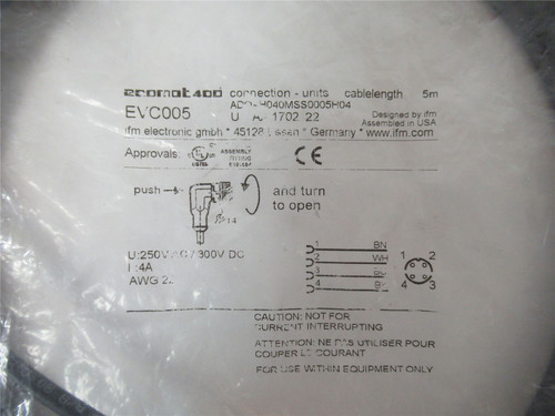 IFM EVC005; Cordset  M12 Female right angle 4 Wire 5 Pin  5m