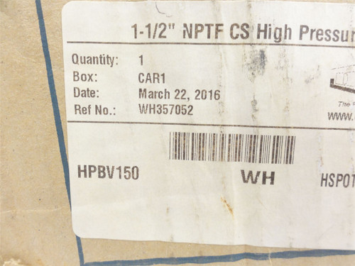 Dixon HPBV150; Ball Valve; 1-1/2NPT; 6000PSI; No Handle