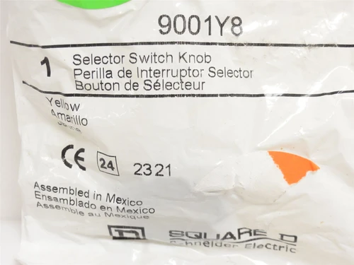 Square D 9001Y8; Yellow Selector Switch Knob; Size: 30mm