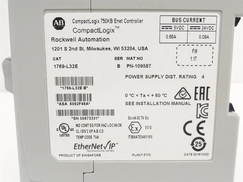 Allen-Bradley 1769-L32E; CompactLogix 750KB Controller