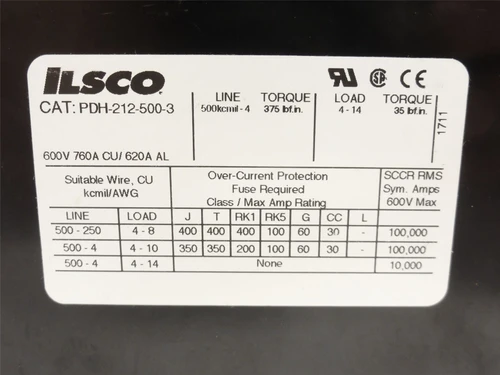 Ilsco PDH-212-500-3; Power Distribution Block; 760A 3P 600VAC