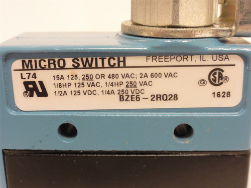 Honeywell BZE6-2RQ28; Snap Action Limit Switch; 15A; 250VAC