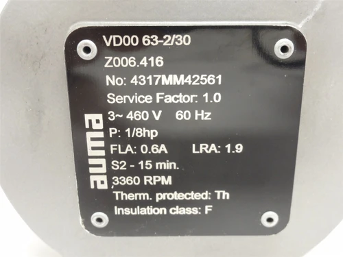 Siemens VD00-63-2/30; Auma Electric Actuator 1/8HP; 460V; 3PH